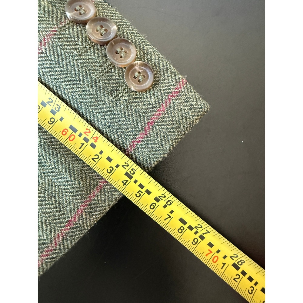 Samuel Windsor Mens 48R Green Herringbone Wool Windowpane Blazer Jacket J9W11B - Picture 13 of 16